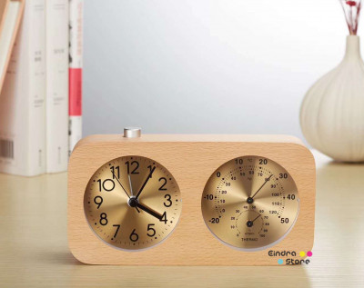 Wooden Alarm Clock : Hygro Thermo